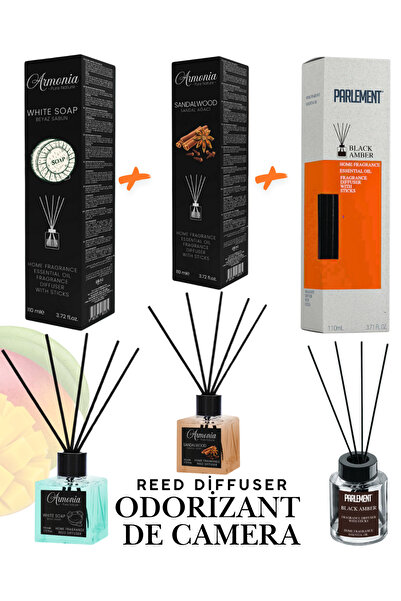 ARMONİA Set odorizant și dezodorizant de cameră 3x Săpun - Lemn de santal - Chihlimbar negru PARLAMENT