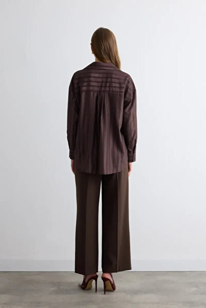 Gusto Glitter Striped Relaxed Fit Shirt - Brown