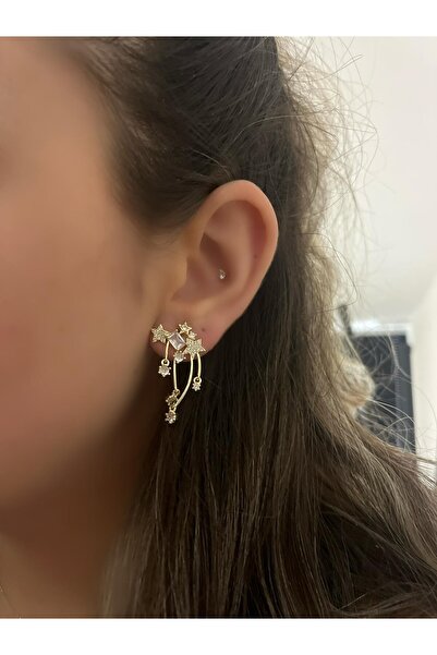 MyladyAccessoriess حلق من حجر الزركون مزين بنجمة من الفولاذ