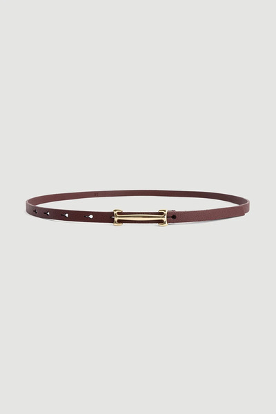 Gusto Thin Faux Leather Belt with Lock Buckle - Burgundy