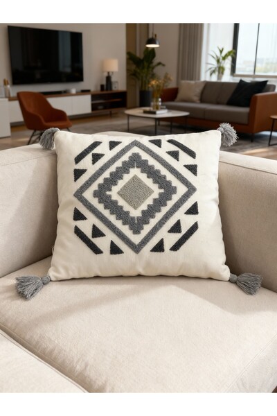 MACASA غطاء وسادة مطرز باللون الرمادي الفحمي قطعة واحدة منسوجة للديكور الحديث معنقدة ناعمة