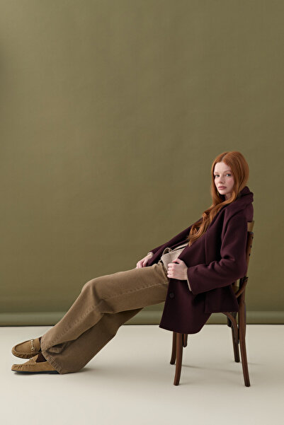 Gusto Παντελόνι τζιν με φαρδιά πόδια - Καφέ