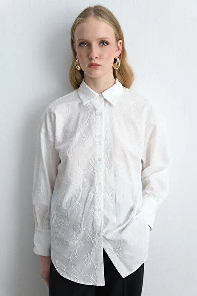 Gusto Embroidered Cotton Shirt - White
