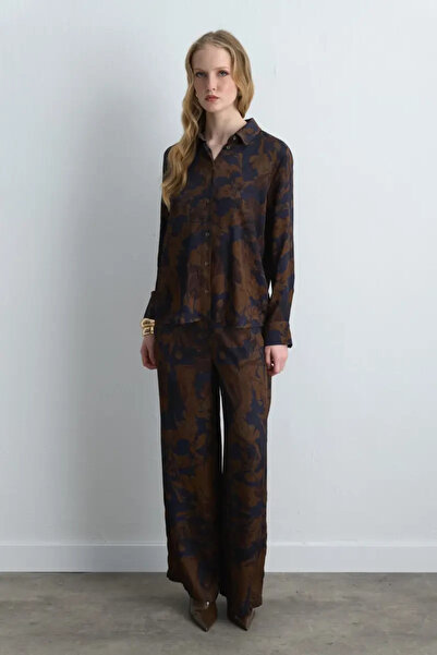 Gusto Πουκάμισο από σατέν βισκόζης Anka Collection - Καφέ