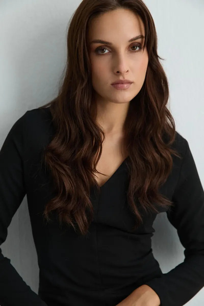 Gusto V-Neck Long Lycra Dress - Black