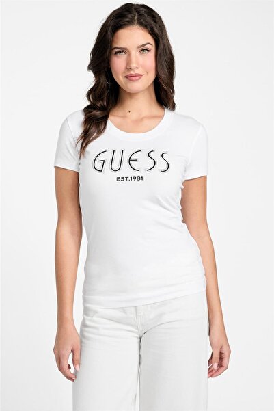Guess Jersey Kadın Slim Fit T-Shirt Beyaz