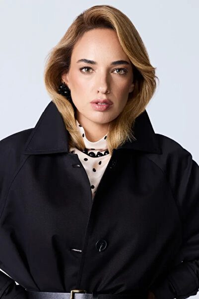 Gusto Water Repellent Relaxed Fit Trench Coat - Black