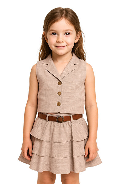Merdia Σετ 2 τεμαχίων για κορίτσια με λινό γιλέκο και φούστα (με αξεσουάρ ζώνης)