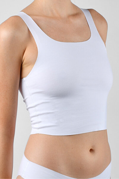 Bolero Dikişsiz Görünmez Pima Pamuk Crop Beyaz