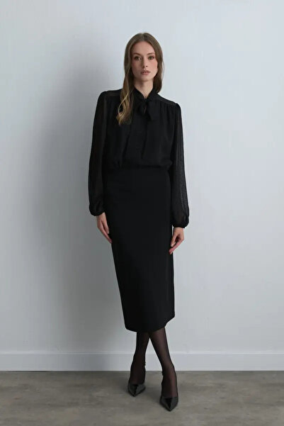Gusto Long Jersey Pencil Skirt - Black