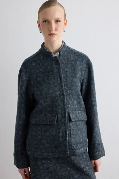 Gusto Hakim Collar Woolen Jacket - Gray