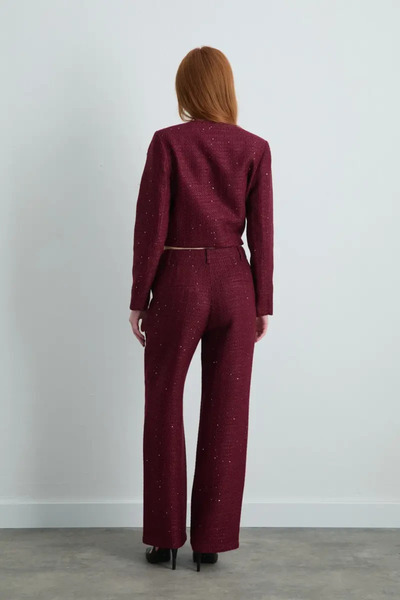 Gusto Pipe Leg Tweed Trousers - Burgundy