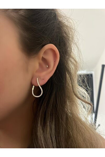 MyladyAccessoriess Zirkon Taş Detaylı Damla Halka Küpe