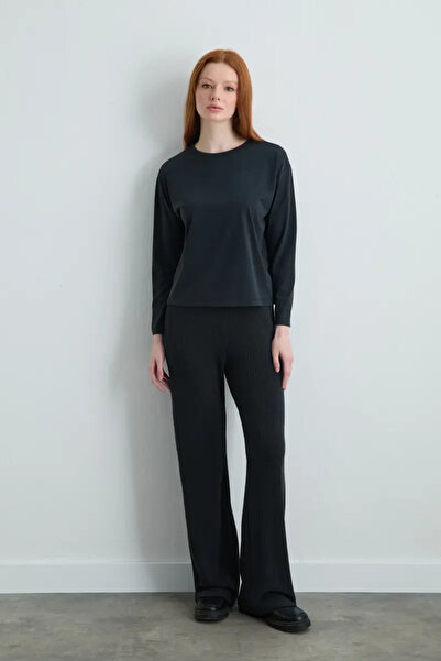 Gusto Long Sleeve Modal Knitted Blouse - Black