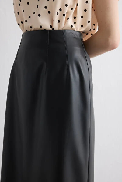 Gusto Long Faux Leather Skirt - Black