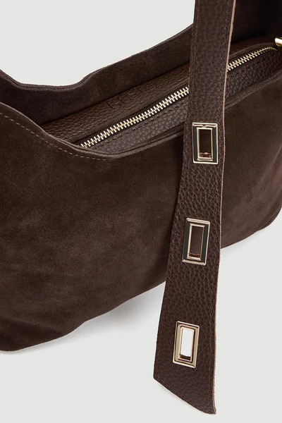 Gusto Suede Bag with Adjustable Strap - Brown