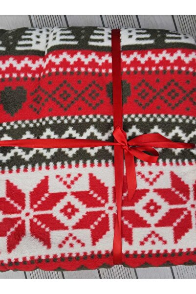 aktartekstil Διπλή χειμωνιάτικη βαμβακερή κουβέρτα - Πρωτοχρονιάτικο ελάφι, μοτίβο πεύκου