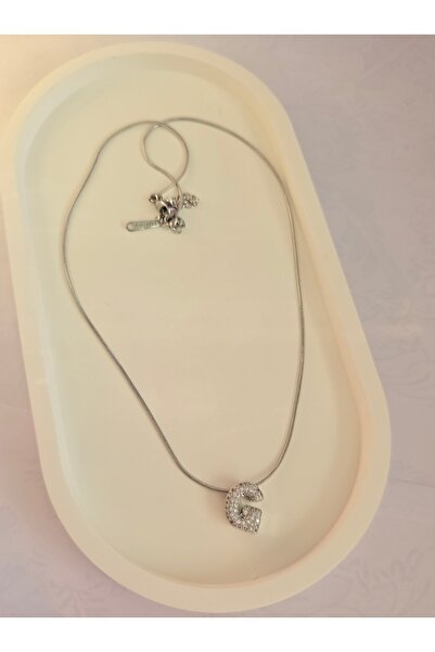 MİLUNXTE Taşlı G Harf Kadın Kolye – G Harfli Çelik Kolye - Gümüş Renk G Harfl...