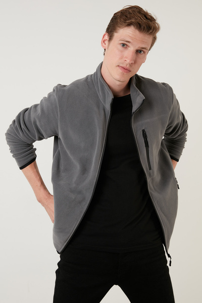 Buratti εφαρμοστό τσέπες με φερμουάρ ψηλός λαιμός Ανδρική ζακέτα από φλις κρύους καιρικές συνθήκες HIRKA 5906028