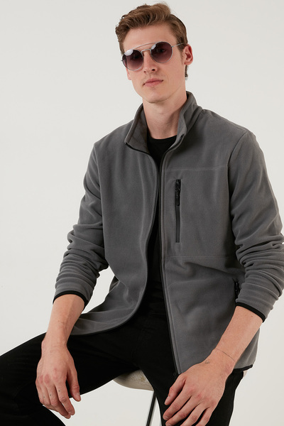 Buratti εφαρμοστό τσέπες με φερμουάρ ψηλός λαιμός Ανδρική ζακέτα από φλις κρύους καιρικές συνθήκες HIRKA 5906028