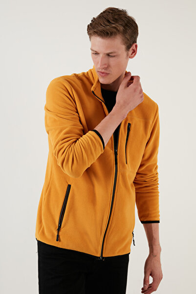 Buratti Slim Fit Zippered Pockets Mock Neck Cold-Proof Fleece Cardigan Men's Cardigan 5906028