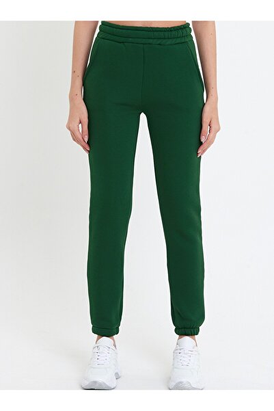Avones Γυναικείο πλεκτό παντελόνι με τρία νήματα με ελαστική μέση και πόδια Jogger-Zümrüt