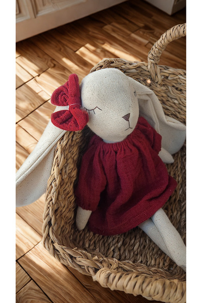 Atölye LİDYA Sevimli Tavşan Uyku Arkadaşı | %100 Pamuk Müslin Elbiseli Uykucu...