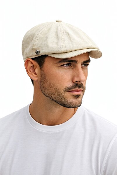 ZERAMİNE Șapcă din in crem, stil englezesc Peaky Blinders, elastică, pentru vară