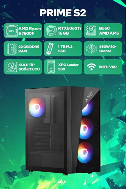 Game Garaj Prime S2 AMD Ryzen 5 7500F 32GB RAM 1TB SSD RTX5060Ti 16GB FreeDOS...