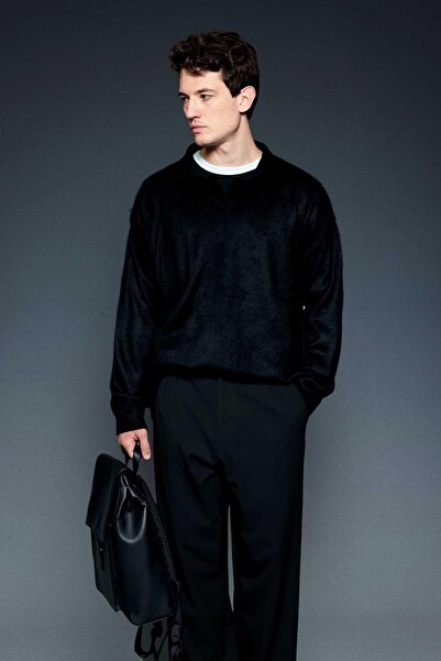ablukaonline Men's Oversized soft texture pullover black