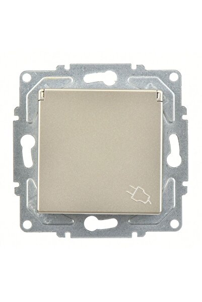 Günsan Eqona Metalik Bej Çocuk Korumalı Kapaklı Topraklı Priz Mekanizma