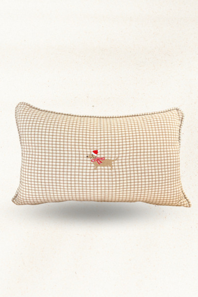 Elegancembroidery Köpek Nakışlı Dekoratif Kırlent – İşlemeli Yılbaşı Yastığı