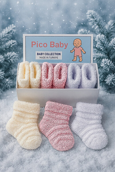Pico Baby 3'lü Yenidoğan Kız Bebek Ters Havlu Soket Çorap