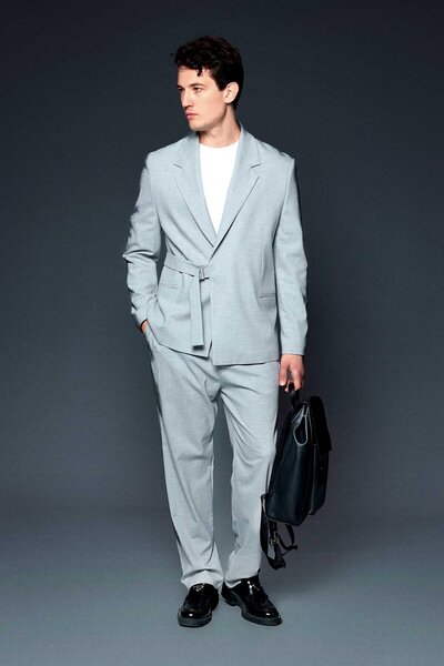 ablukaonline Men's Belted Oversized Piece Suit Gray