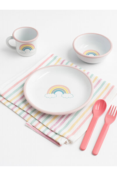 Elifle Emaye Tabak Kase Kupa 3'lü Çocuk Set Mama Takımı Çocuk Yemek Takımı