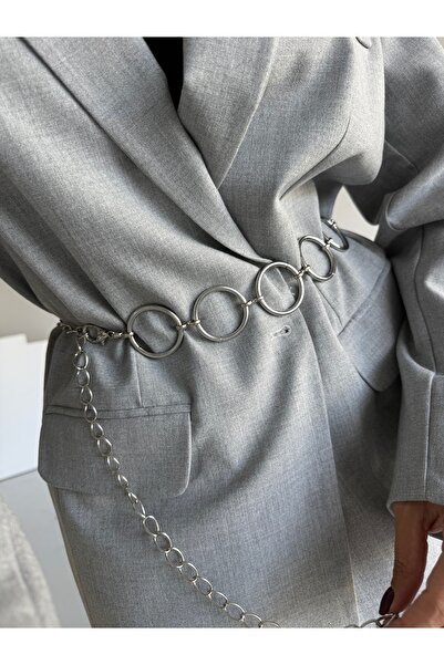 Fiori Curea de talie cu lanț pentru femei cu detaliu rotund, centură pentru haină, centură pentru rochie, centură pentru cămașă, centură cu lanț