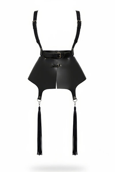 Angels Passion Curea neagră pentru femei, cu curea pentru umăr, stil corset, accesoriu lung cu ciucuri