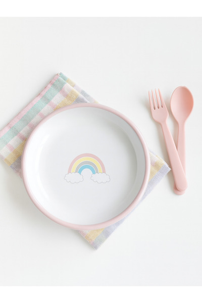 Elifle Emaye Tabak 18 cm Çocuk Yemek Tabağı Emaye Servis Tabağı Tabak Yemek Ç...