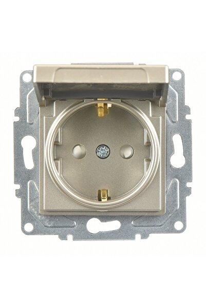 Günsan Eqona Metalik Bej Çocuk Korumalı Kapaklı Topraklı Priz Mekanizma