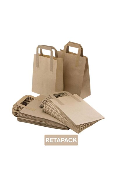 RETAPACK 27x16x28 DÜZ SAPLI 70GSM RECYCLE KRAFT KAĞIT POŞET 50 ADET