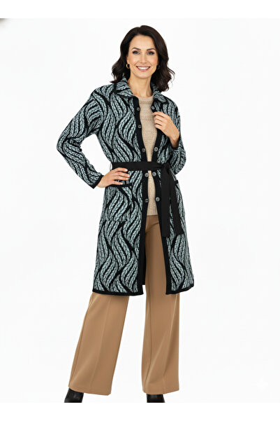 Oppland Women's Winter Motifed Buttoned Pocket Casual Cut Lycra Wool Woven Mother Cardigan