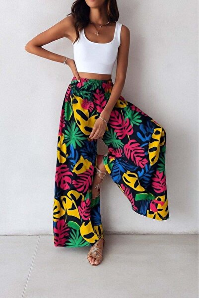 BY BASAK collection Women's High Waist Elastic Patterned Single Jersey Trousers