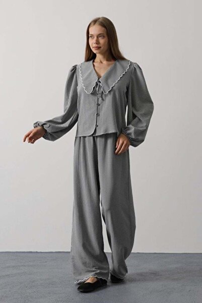 EYCAWEAR Set pantaloni brodat Bebe Guler - Negru