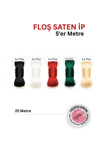 LA TINY AKSESUAR Floş Saten İp Seti 5 Renk 25 Metre, El Yapımı Takı, Bileklik, Anahtarlık ve Hobi İpi | La Tiny