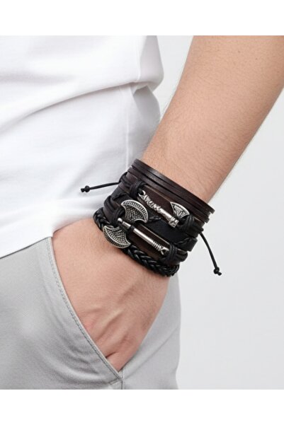 BSN Takı سوار فايكنغ ثور نورديك من الجلد مكون من 5 قطع مع شكل فأس