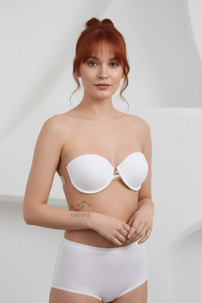 ODISE Transparentă (spatele transparent) Nuntă, logodnă, îmbrăcăminte de seară Sutien de seară decoltat (ALB) FĂRĂ SUPORT SoftCup