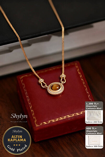Shylyn 18K Altın Kaplama Doğal Kaplan Gözü Kolye