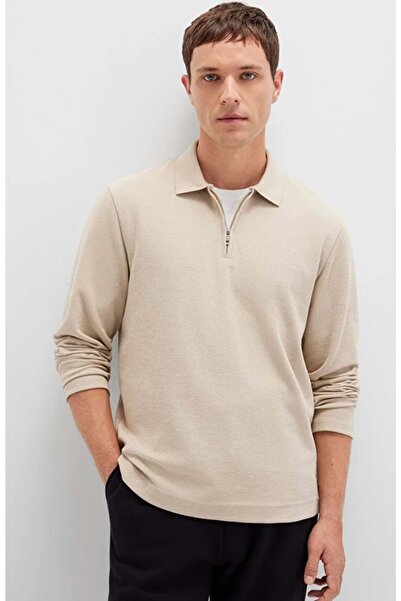 Mavi Half-Zip Beige Men's Long Sleeve T-Shirt M0613045-70039
