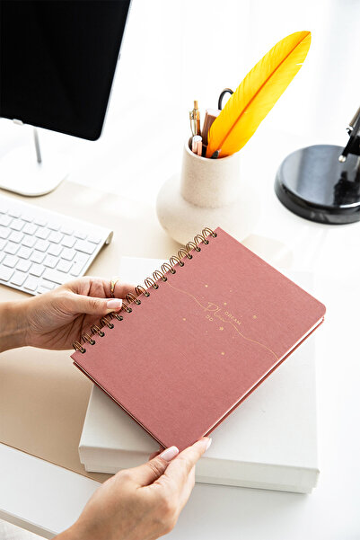 PAPERORA A5 Spiralli Sert Kapak Keten Düz Çizgisiz Tarihsiz Not Defteri Pembe