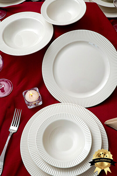 Heda Porselen Elif 18 Parça 6 Kişilik Porselen Yemek Takımı